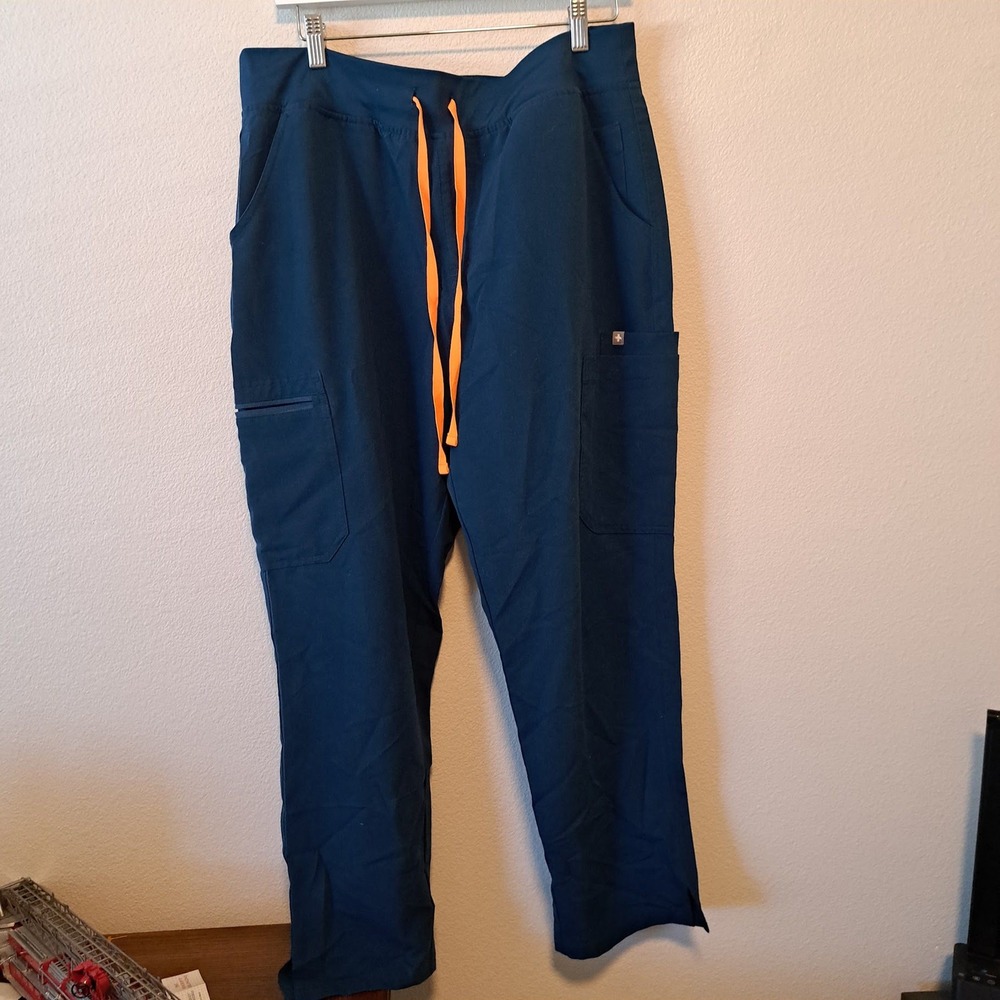 Figs Technical Collection Scrub Pants Navy Teal Orange Drawstring XL/P Women